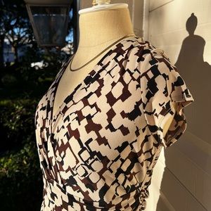 Brown & Cream Wrap Dress 1940s-50s Inspired